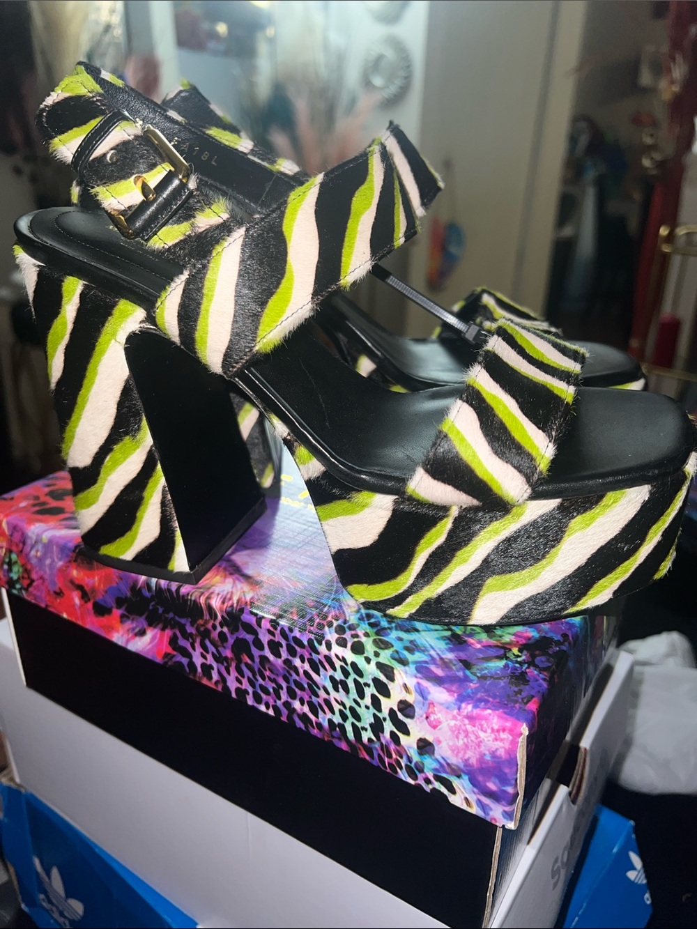 Michael Kors Neon Green Zebra Platform Block Heels